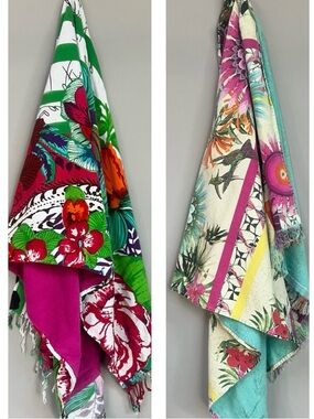 2 unique vibrant beach towels